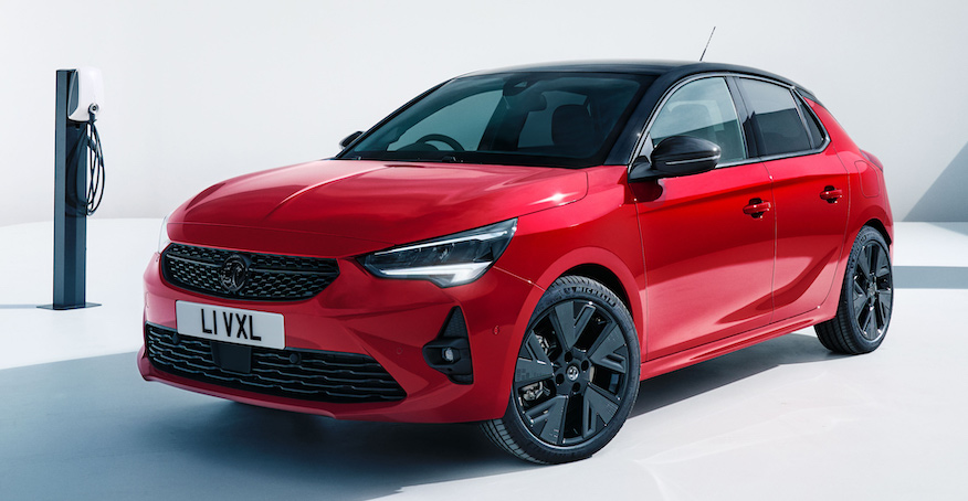 Vauxhall Corsa-e Anniversary Edition, Red, Still shot, Front three angles